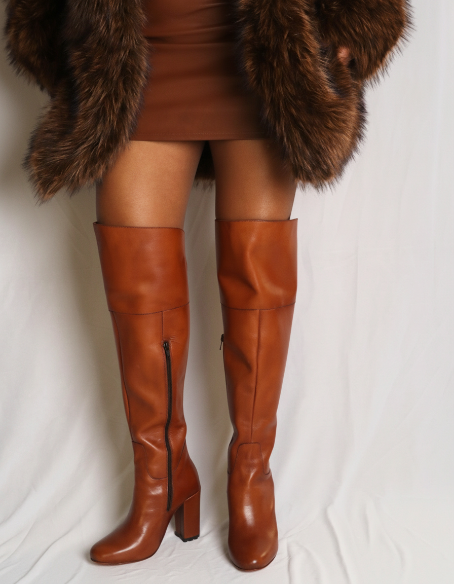 shop Brown leather knee-high boots in India